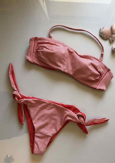Bikini fascia righe rosse-bianche sìèlei