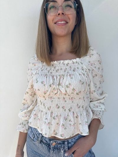 maglia a fiori scollo squadrato maglia primaverile stile romantico
