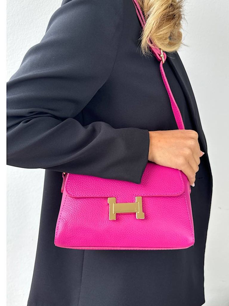 Pochette in pelle fucsia