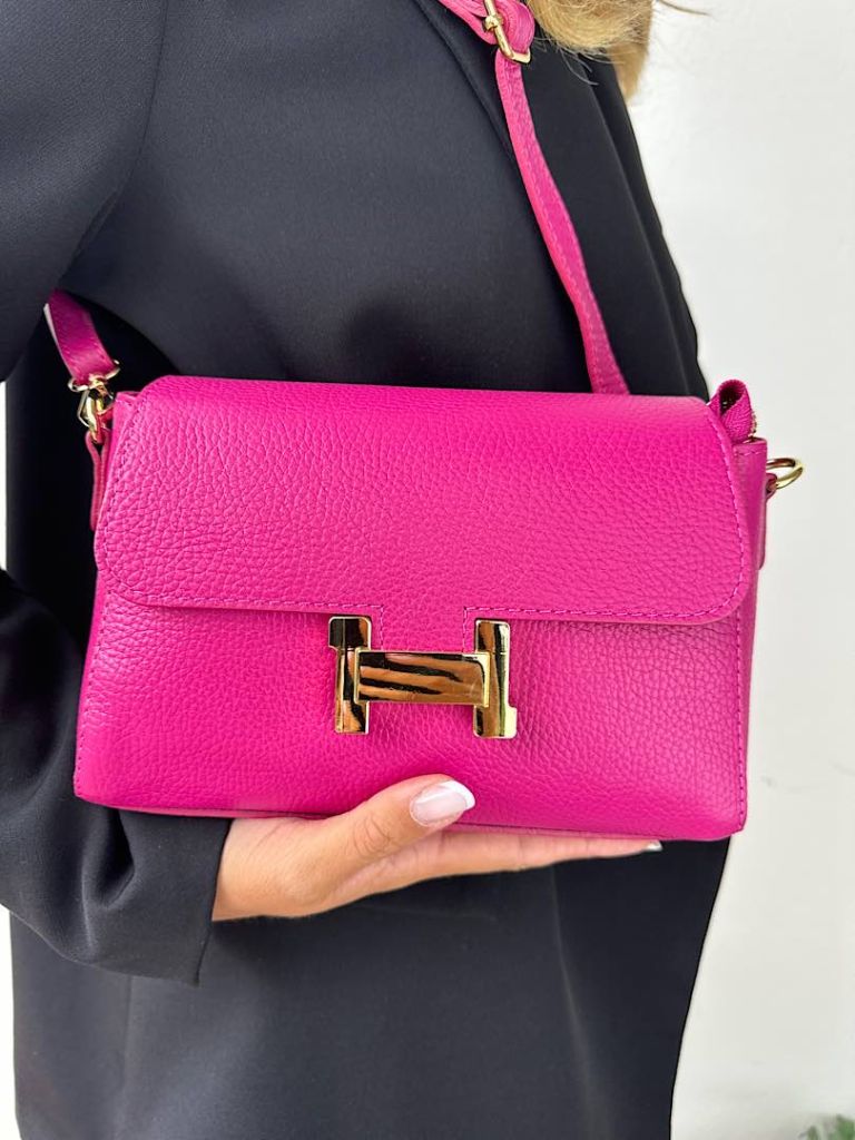 Pochette in pelle fucsia