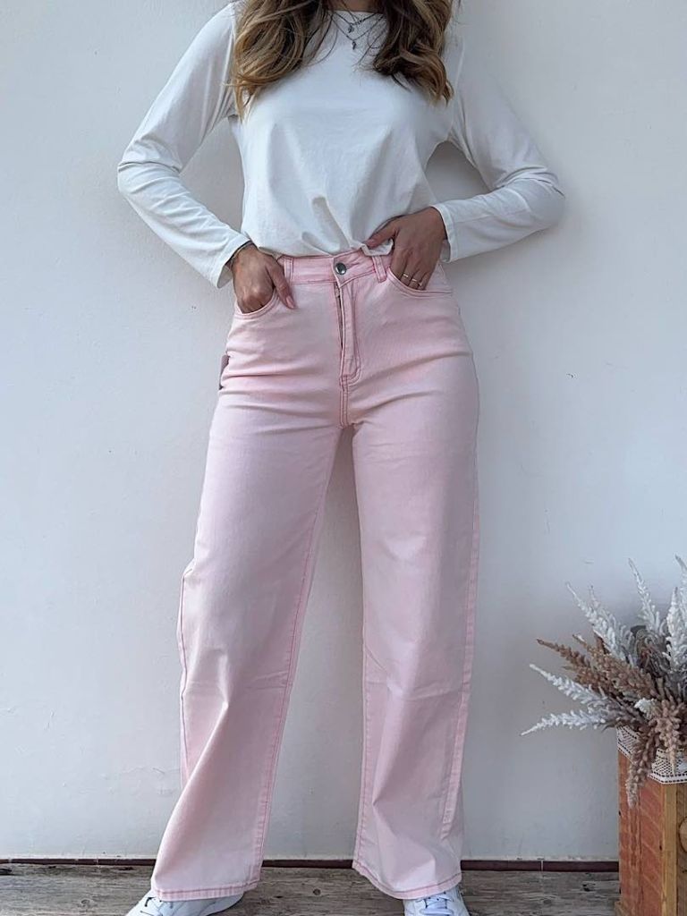 Jeans palazzo rosa