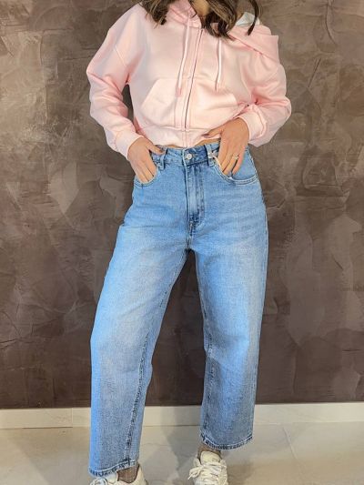 Jeans donna dritto in denim fermo non elasticizzato indossato - La Mercerie
