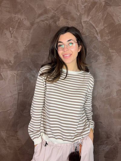 Maglioncino donna a righe girocollo in maglia leggera