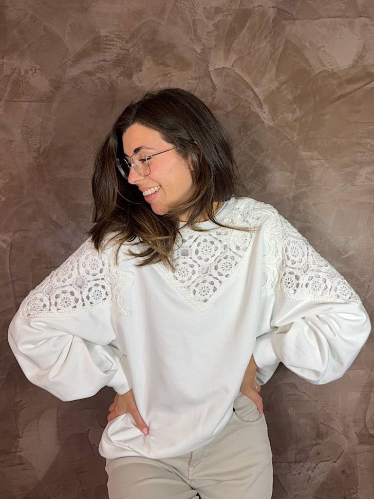 Felpa Macram&egrave; Bianca