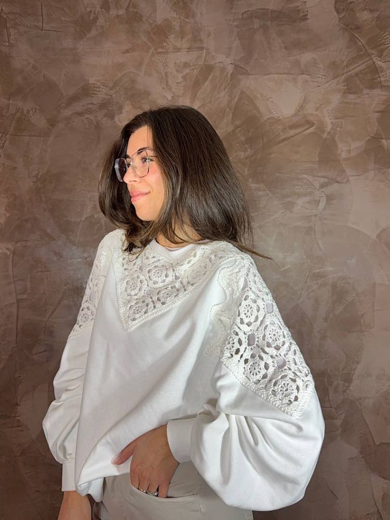 Felpa Macram&egrave; Bianca