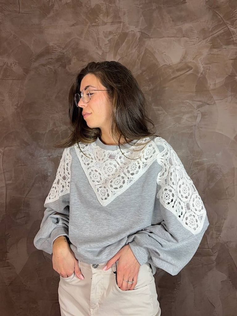 Felpa Macram&egrave; Grigia