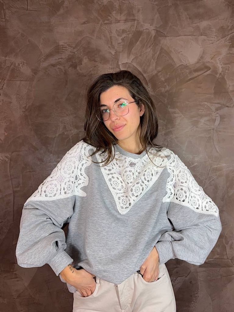 Felpa Macram&egrave; Grigia