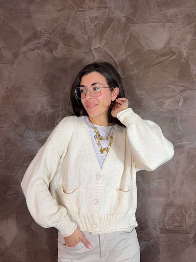 Cardigan Susy donna panna con bottoni