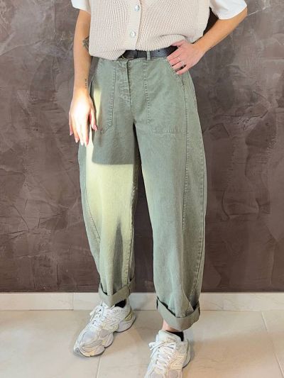 Pantalone donna AIDA modello barrel in tela rigida con vestibilit&agrave; regola