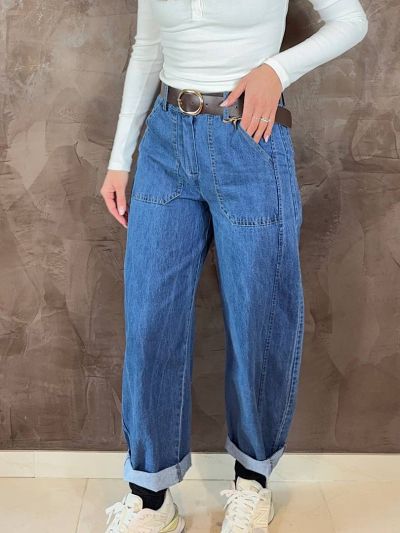 denim donna AIDA modello barrel in tela rigida con vestibilit&agrave; regola
