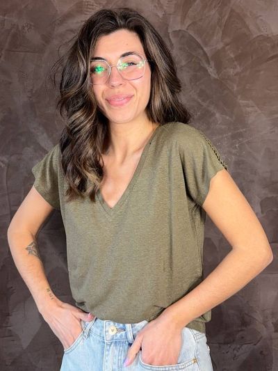 maglia Evalie Artlove donna verde scollo V t-shirt casual chic