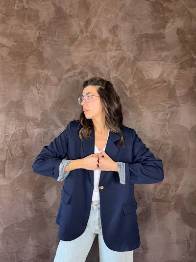 blazer oversize donna blu giacca elegante casual chic outfit