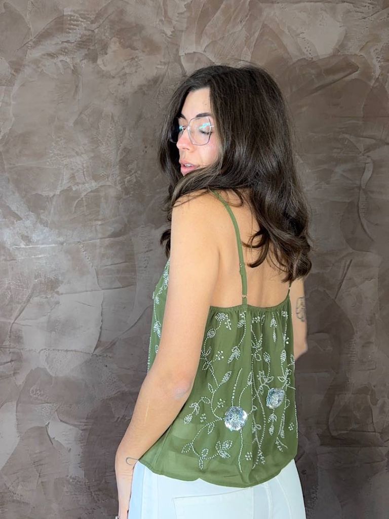 Top Susy Mix con ricami e perline