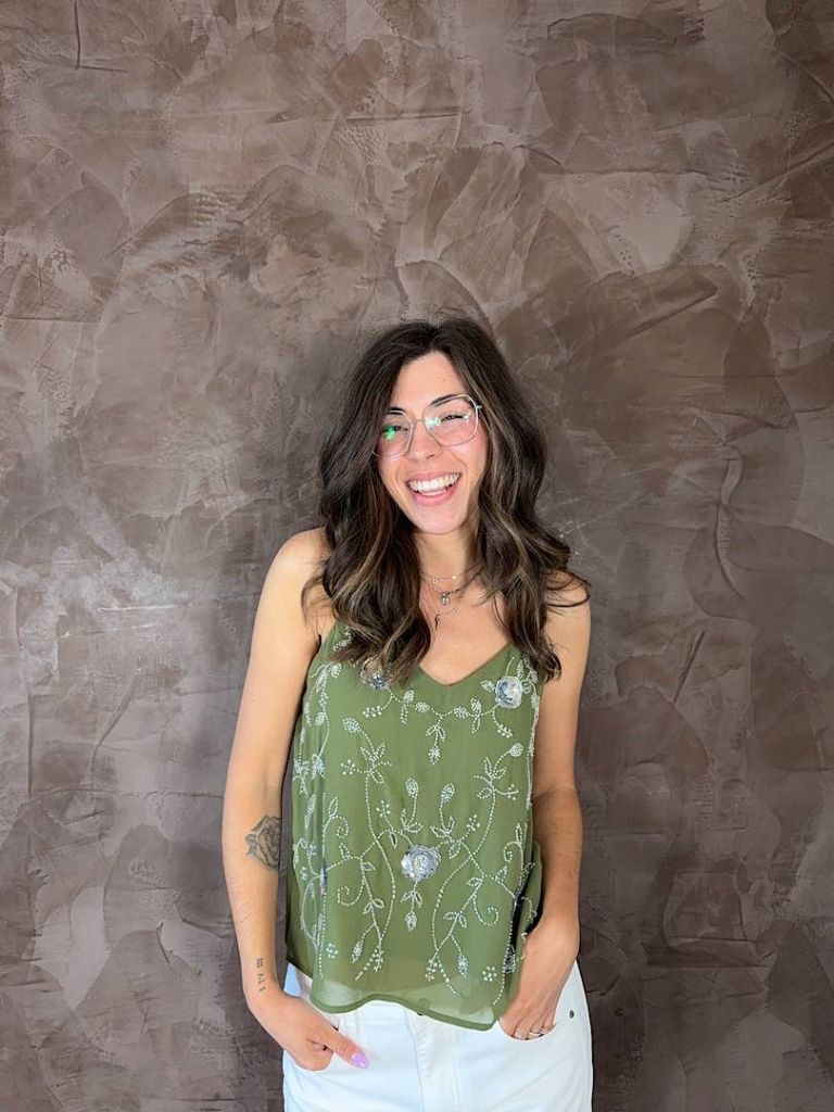 Top Susy Mix con ricami e perline