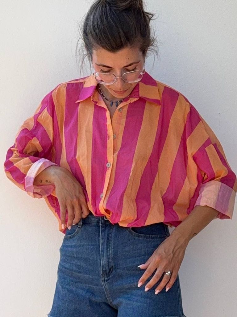 Camicia a righe fucsia arancio