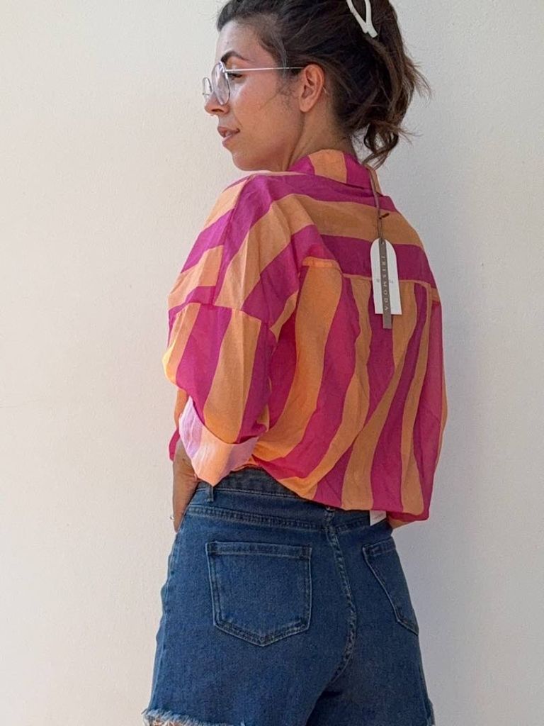 Camicia a righe fucsia arancio