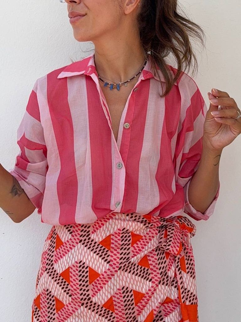 Camicia a righe fucsia rosa