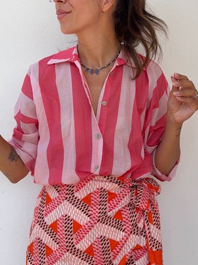 Camicia a righe fucsia rosa
