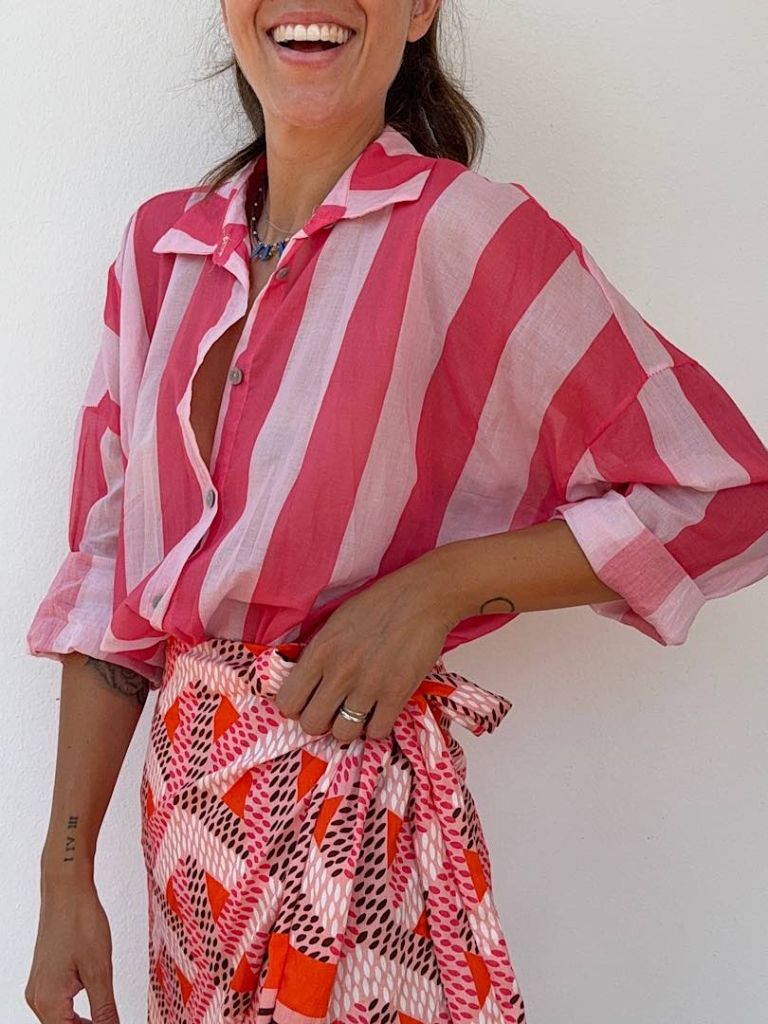 Camicia a righe fucsia rosa