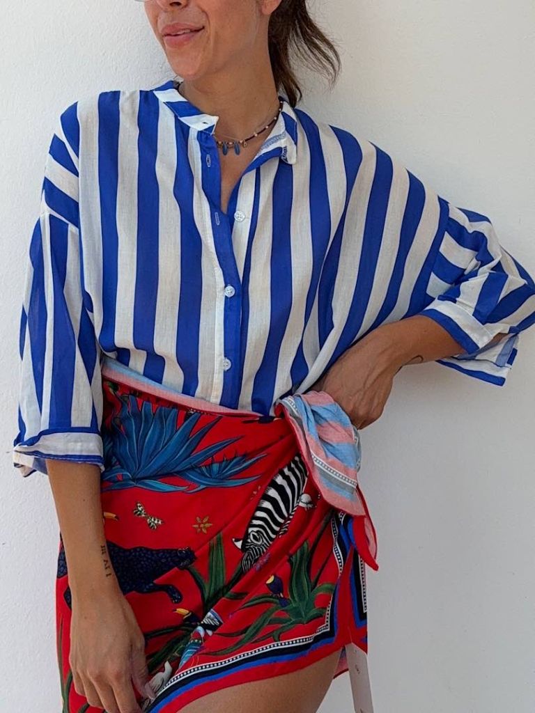 Camicia Ibiza bianca e blu