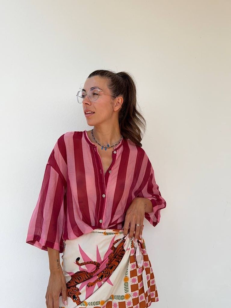 Camicia a righe magenta e rosa