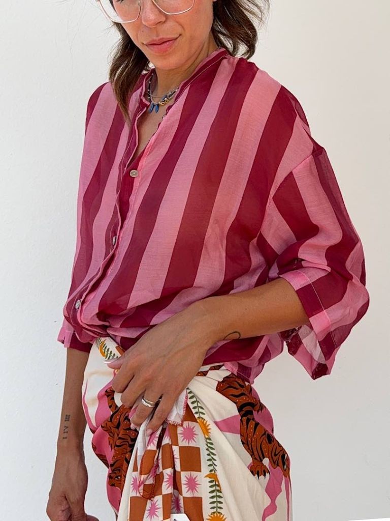 Camicia a righe magenta e rosa