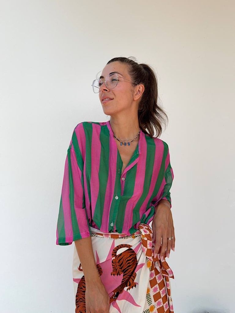 Camicia a righe pink e green