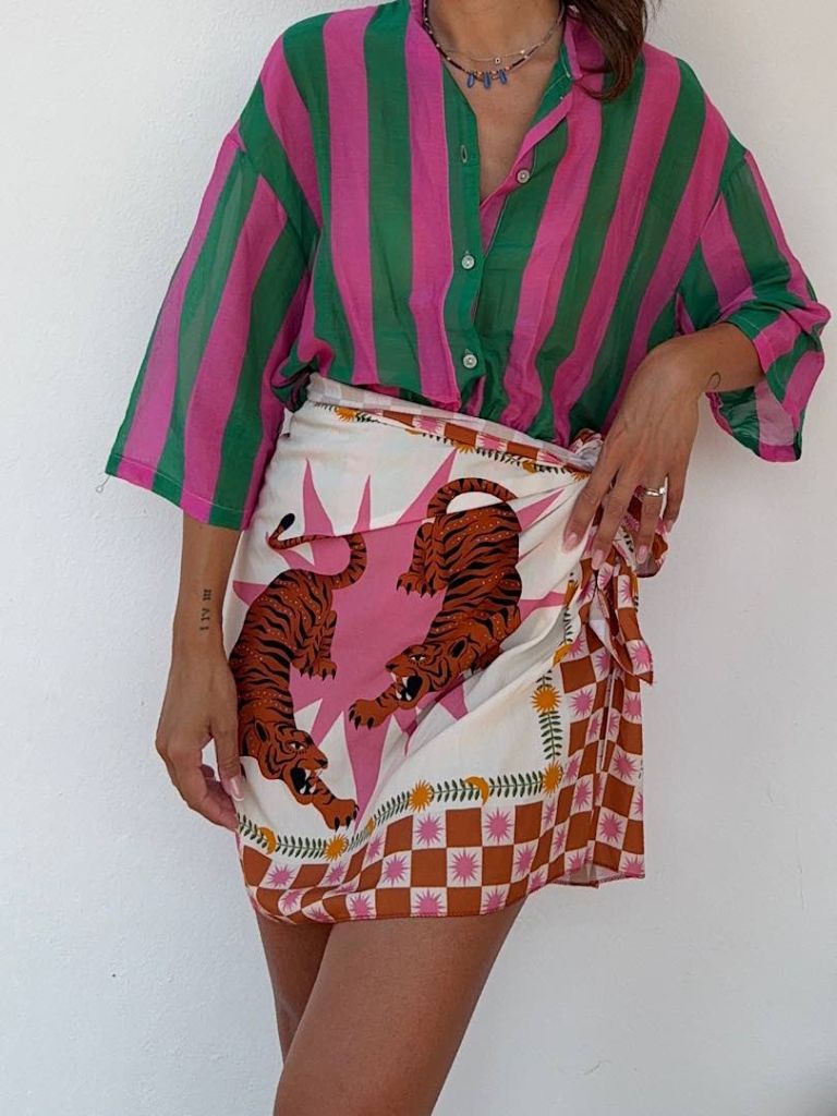 Camicia a righe pink e green