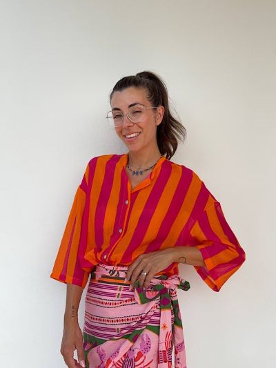Camicia a righe orange e fucsia