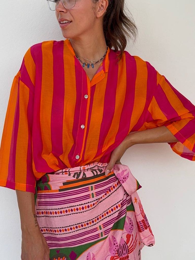 Camicia a righe orange e fucsia