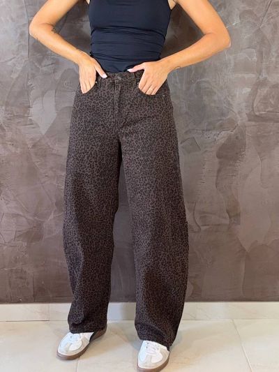Jeans barrel donna leopardato modello arco