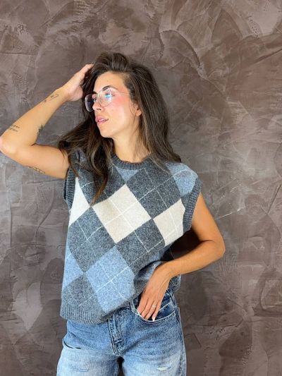 Gilet a Rombi in Misto Lana