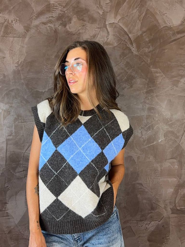 Gilet a Rombi in Misto Lana