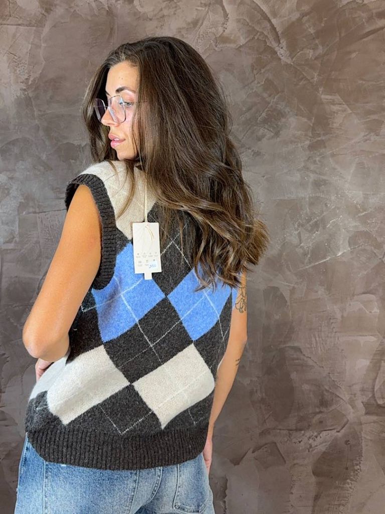 Gilet a Rombi in Misto Lana