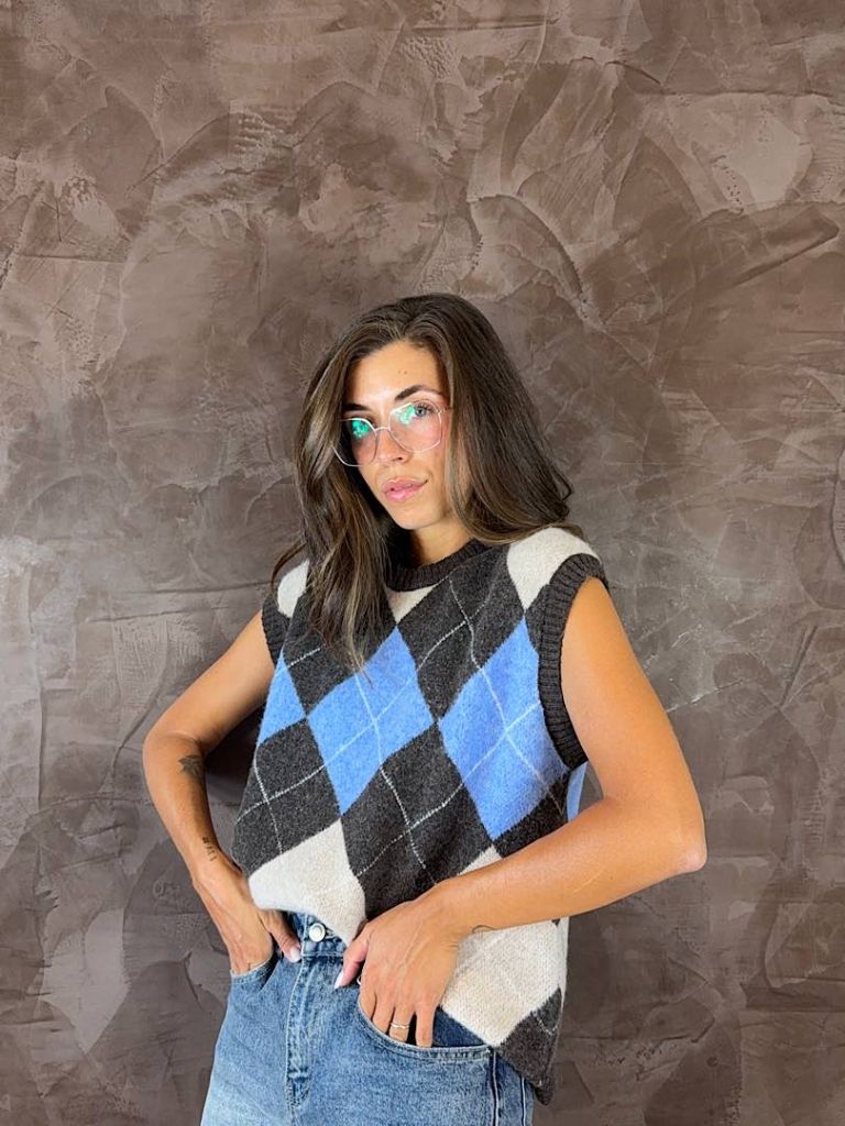 Gilet a Rombi in Misto Lana