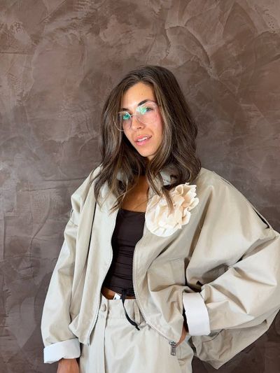 Bomber Oversize con Spilla Fiore Removibile