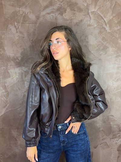 Bomber Double Face in Ecopelle ed Ecopelliccia