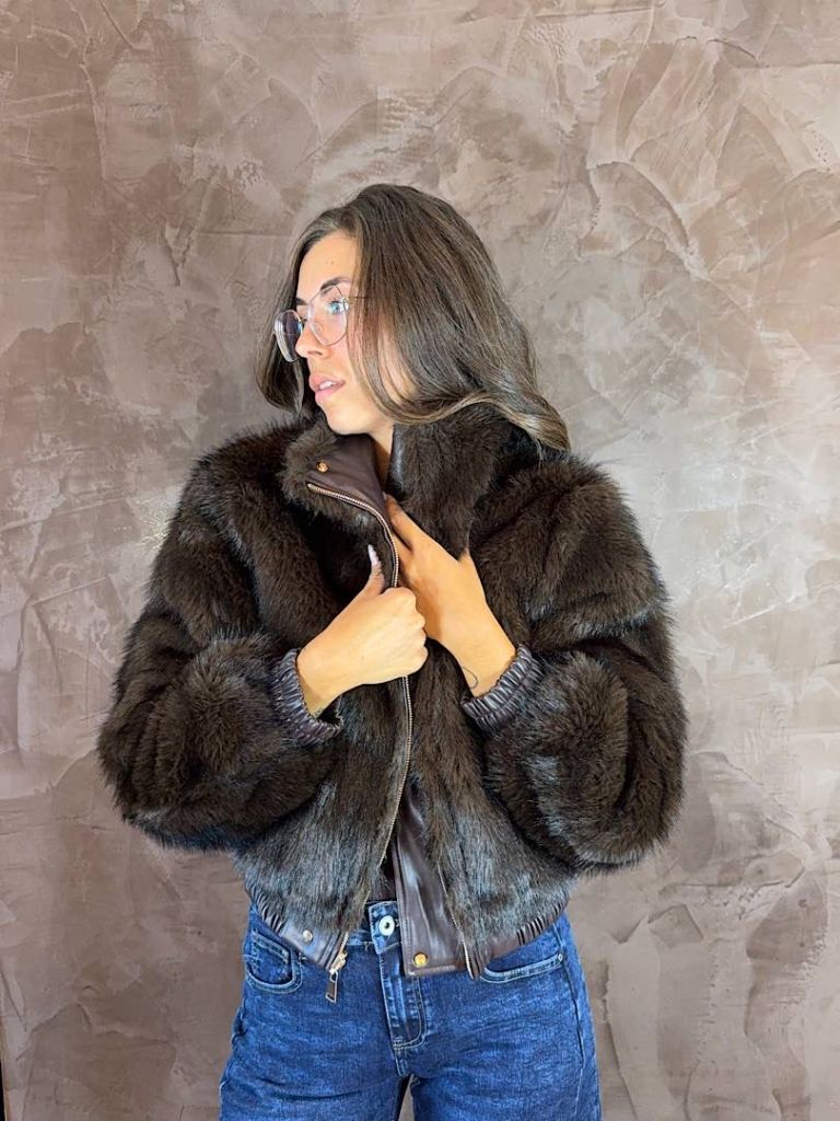 Bomber Double Face in Ecopelle ed Ecopelliccia
