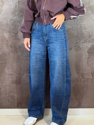 Jeans barrel donna blu medio elasticizzato modello arco